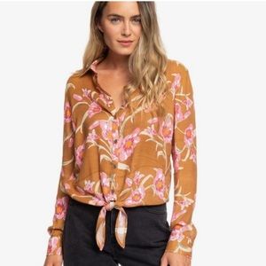 ROXY - Suburb Vibes - Long Sleeve Tie-Front Floral Shirt - Medium
